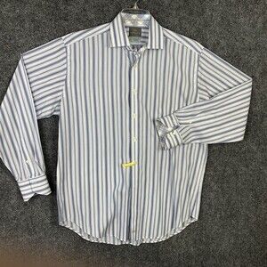 Thomas Dean Button Up Striped Dress Shirt Men Sz Large Flip Cuff Long Sleeve